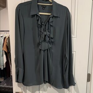 Chic Sage Green/Grey Ruffle Blouse